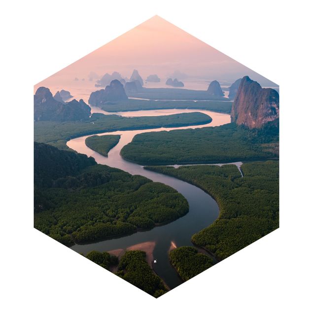 Self-adhesive hexagonal pattern wallpaper - River Landscape In Thailand