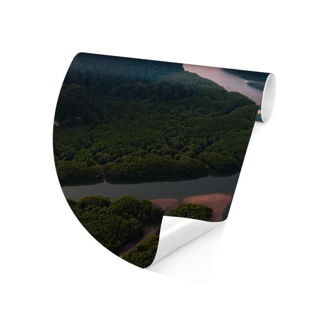 Self-adhesive round wallpaper - River Landscape In Thailand