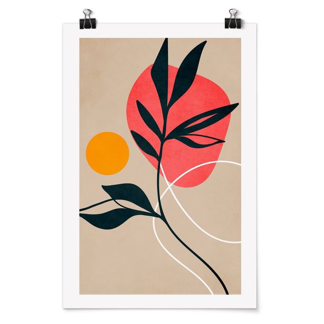 Poster art print - Shapes And Leaves In Blue - 2:3