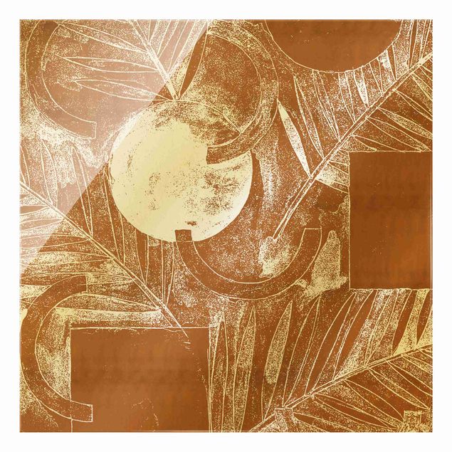 Glass print - Shapes And Leaves Copper I - Square