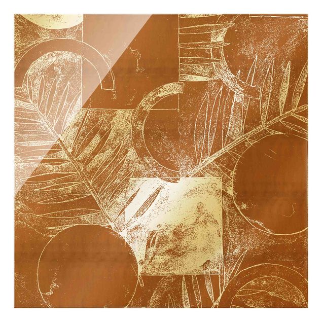 Glass print - Shapes And Leaves Copper II - Square