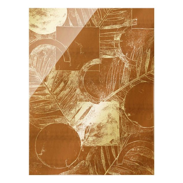 Glass print - Shapes And Leaves Copper II - Portrait format