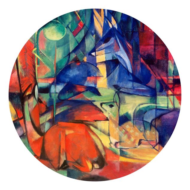 Self-adhesive round wallpaper - Franz Marc - Deer In The Forest