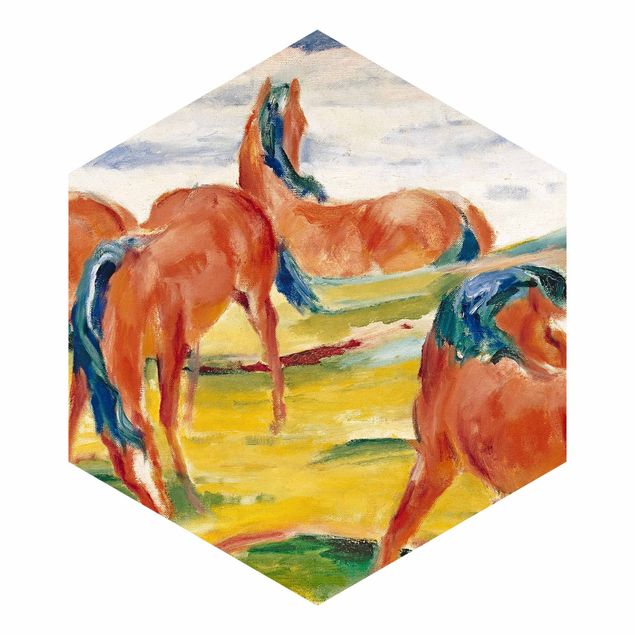 Self-adhesive hexagonal pattern wallpaper - Franz Marc - Grazing Horses