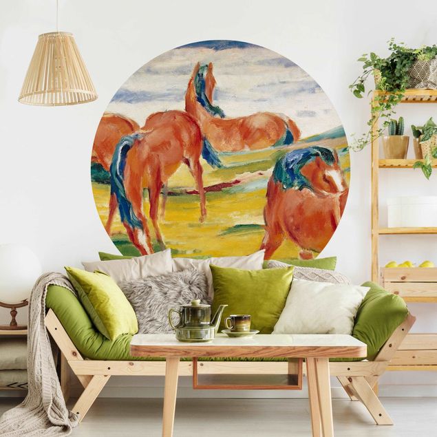Self-adhesive round wallpaper - Franz Marc - Grazing Horses