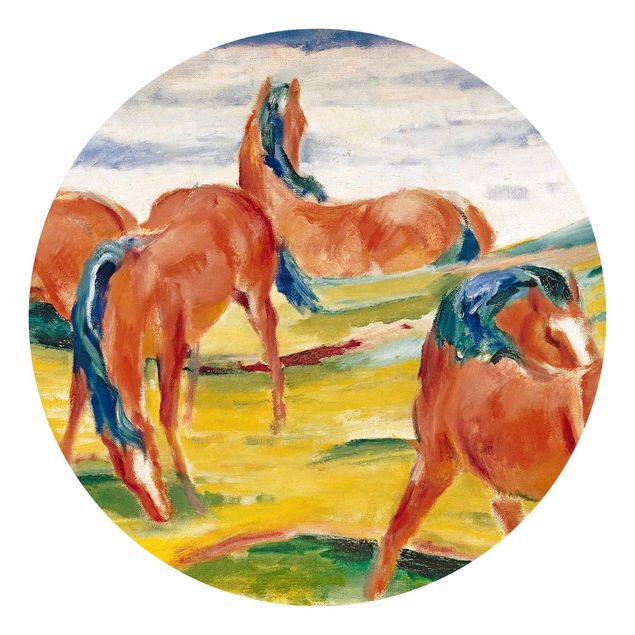 Self-adhesive round wallpaper - Franz Marc - Grazing Horses