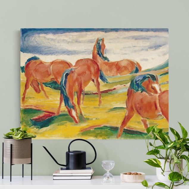 Natural canvas print - Franz Marc - Grazing Horses - Landscape format 4:3