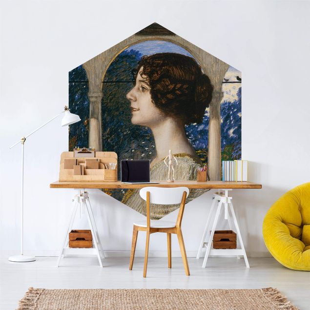 Self-adhesive hexagonal pattern wallpaper - Franz Von Stuck - Female Portrait
