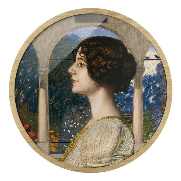 Circular framed print - Franz Von Stuck - Female Portrait