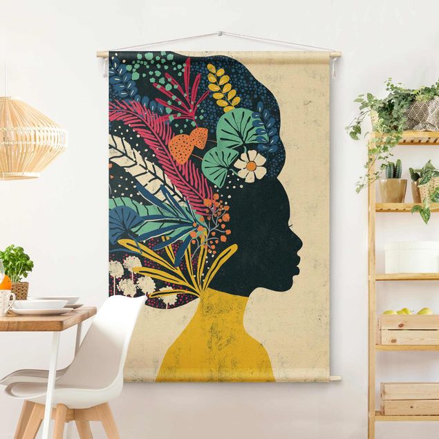 modern tapestry Woman With Floral Afro