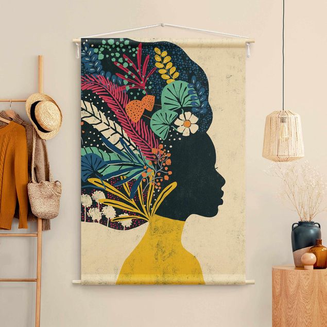 extra large tapestry Woman With Floral Afro