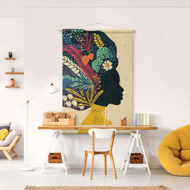boho tapestry Woman With Floral Afro