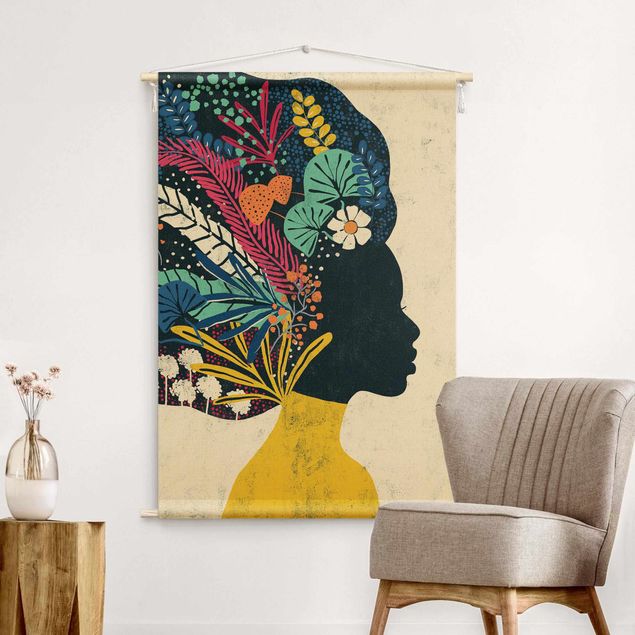 wall hangings Woman With Floral Afro