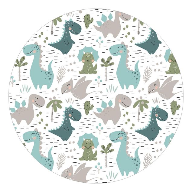 Self-adhesive round wallpaper - Friendly Dinosaur With Palm Trees And Cacti
