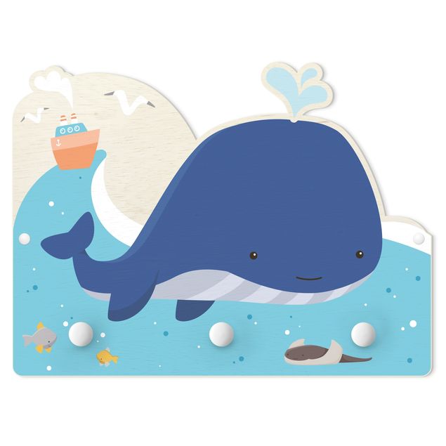 Coat rack for children - Friendly Whale In The Ocean