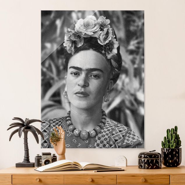 Glas Magnetboard Frida Kahlo Photograph Portrait With Flower Crown