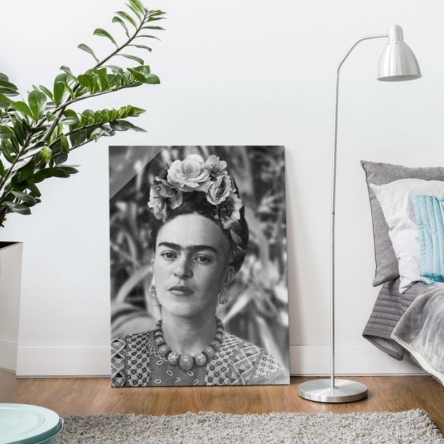 Glass print - Frida Kahlo Photograph Portrait With Flower Crown
