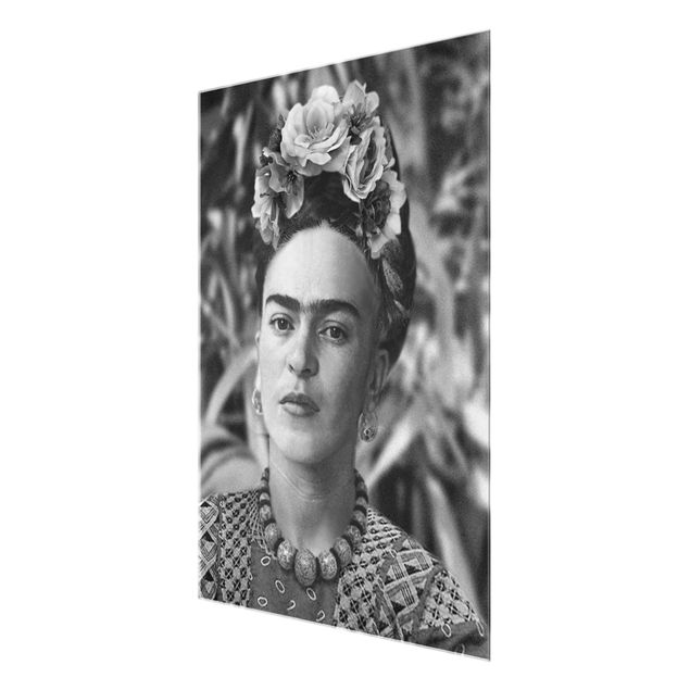 Glass print - Frida Kahlo Photograph Portrait With Flower Crown