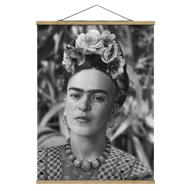 Fabric print with poster hangers - Frida Kahlo Photograph Portrait With Flower Crown - Portrait format 3:4
