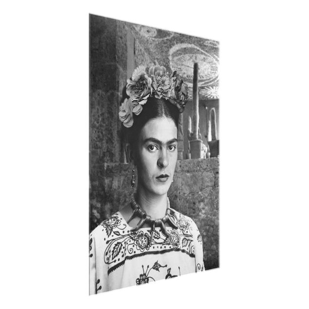 Glass print - Frida Kahlo Photograph Portrait With Cacti