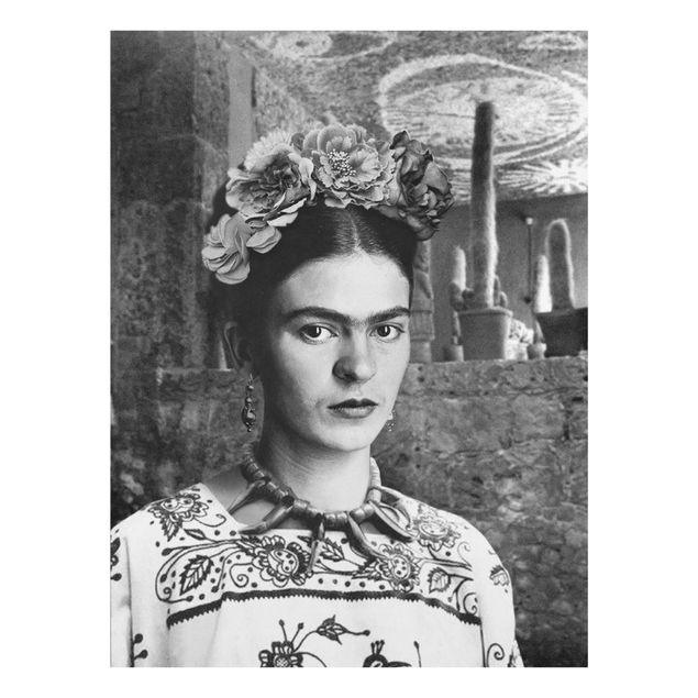Glass print - Frida Kahlo Photograph Portrait With Cacti