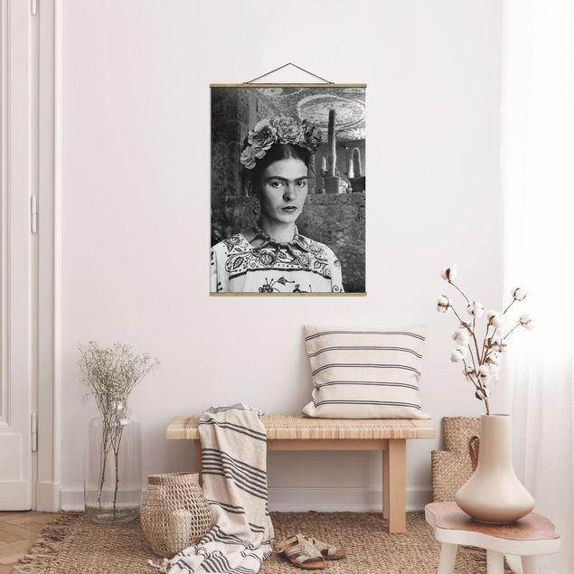 Fabric print with poster hangers - Frida Kahlo Photograph Portrait With Cacti - Portrait format 3:4