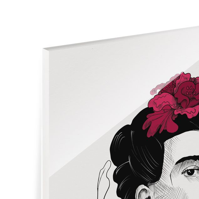 Glass print - Frida Kahlo Portrait With Flowers