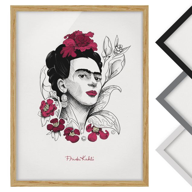 Framed poster - Frida Kahlo Portrait With Flowers