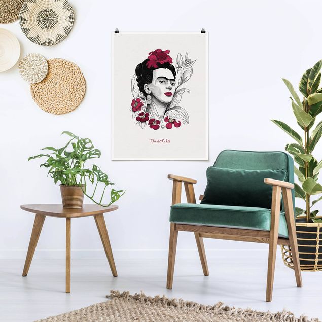 Poster art print - Frida Kahlo Portrait With Flowers
