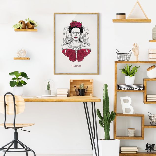 Framed poster - Frida Kahlo Portrait With Flowers And Butterflies