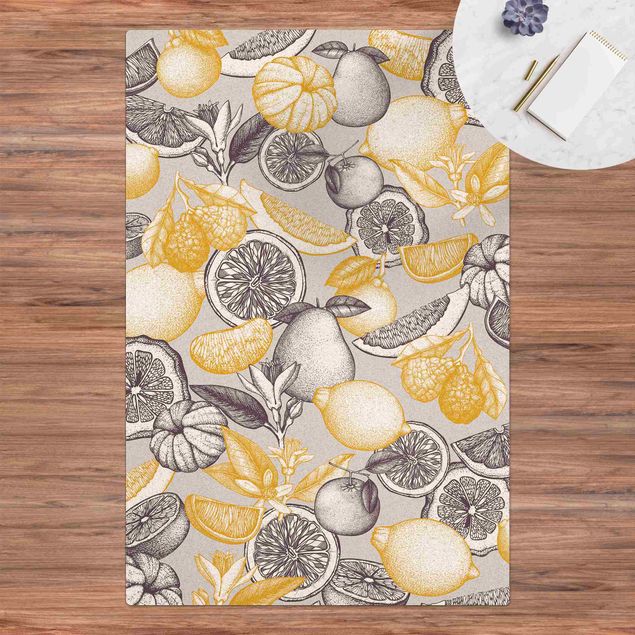 contemporary rugs Fresh Vintage Citrus Fruit In Colour Yellow grey