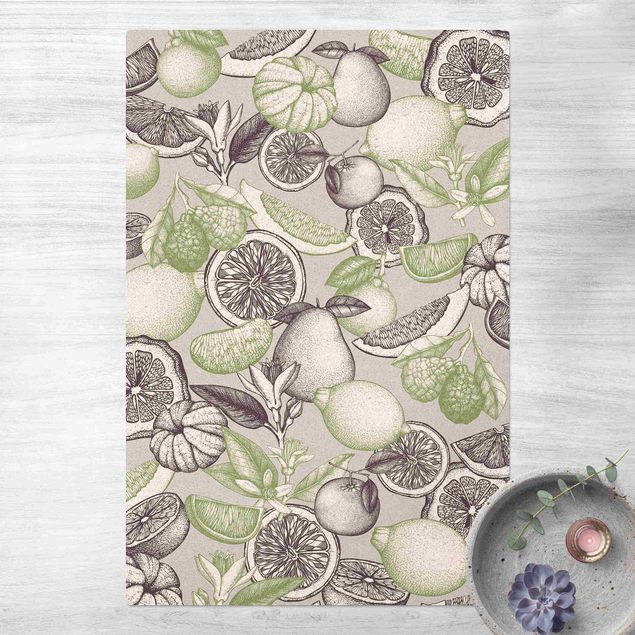 contemporary rugs Fresh Vintage Citrus Fruit In Colour Green Grey