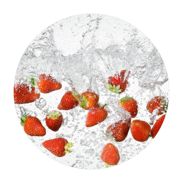 Vinyl Floor Mat round - Fresh Strawberries In Water