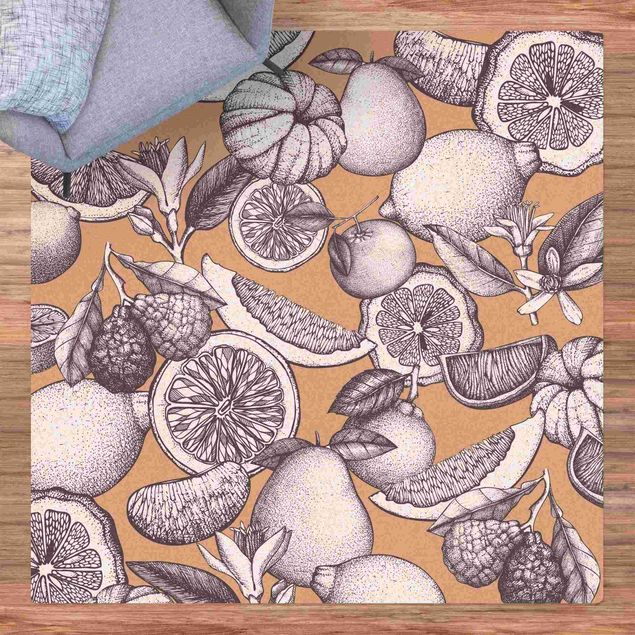 Modern rugs Fresh Vintage Citrus Fruit In Colour Grey