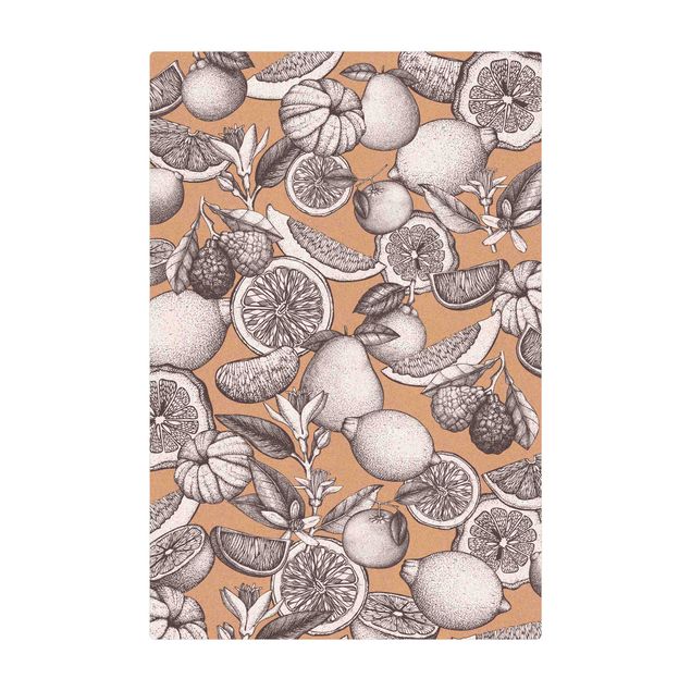 Cork mat - Fresh Vintage Citrus Fruit In Colour Grey - Portrait format 2:3