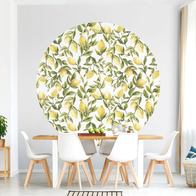 Self-adhesive round wallpaper - Fruity Lemons With Leaves