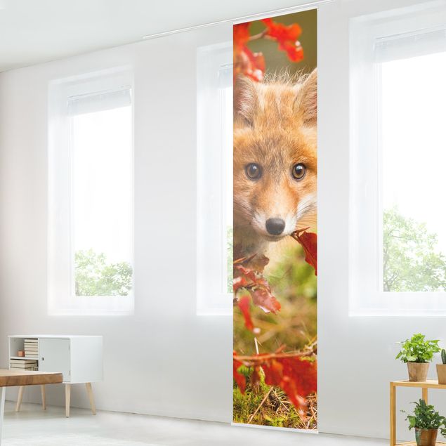 Sliding panel curtains set - Fox In Autumn