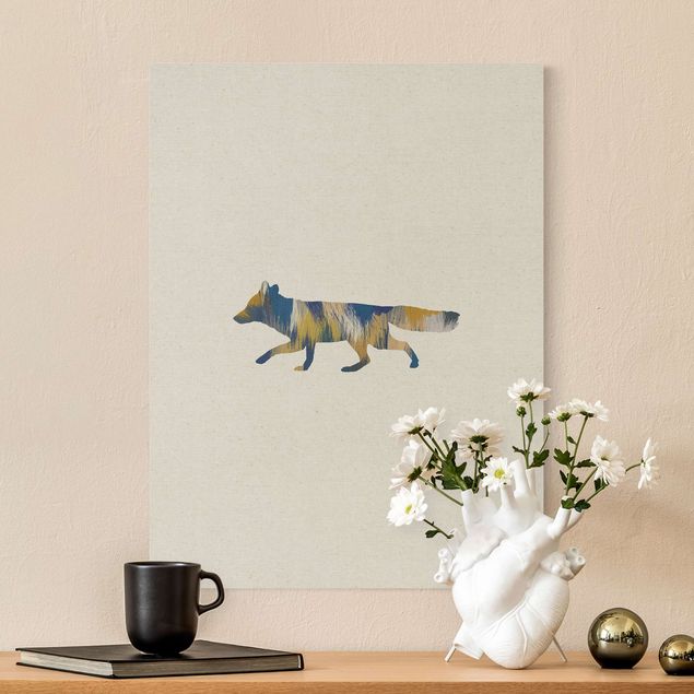 Natural canvas print - Fox In Blue And Yellow - Portrait format 3:4