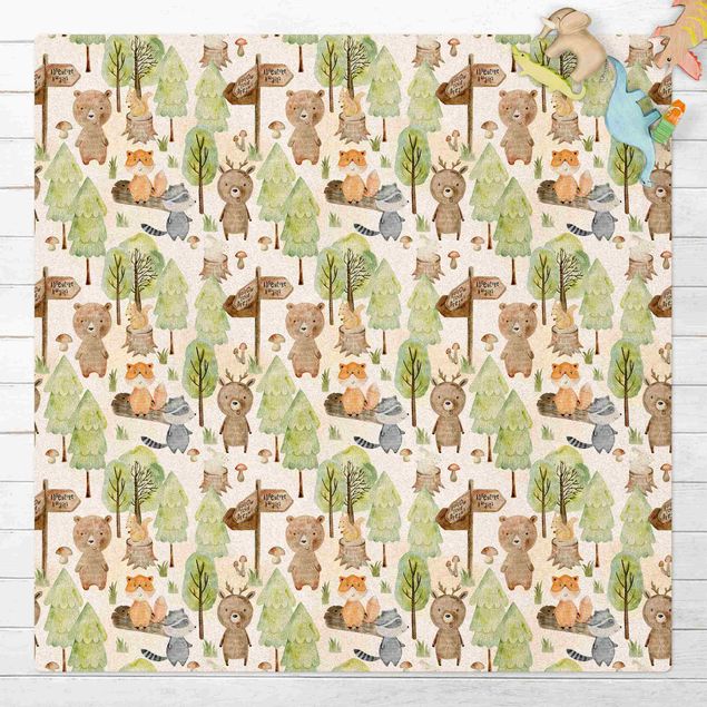 Modern rugs Fox And Bear With Trees