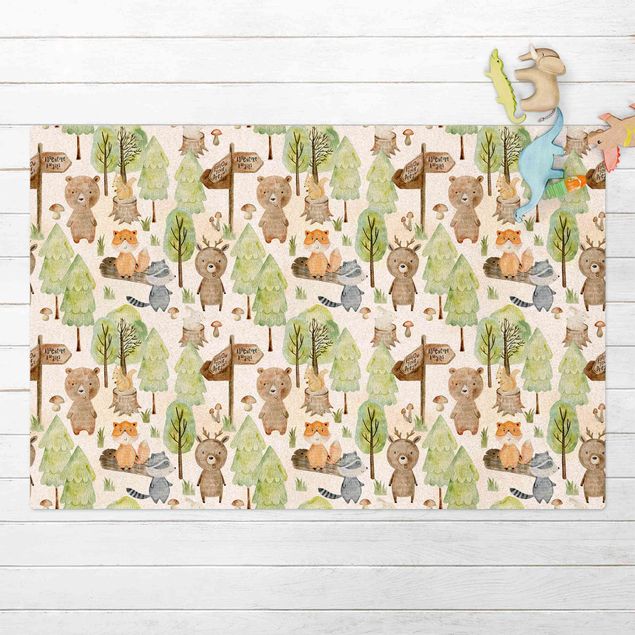contemporary rugs Fox And Bear With Trees