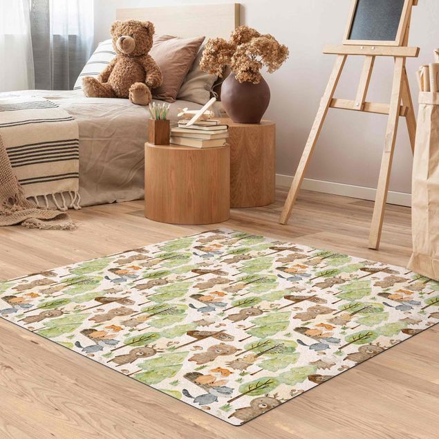 Green rugs Fox And Bear With Trees
