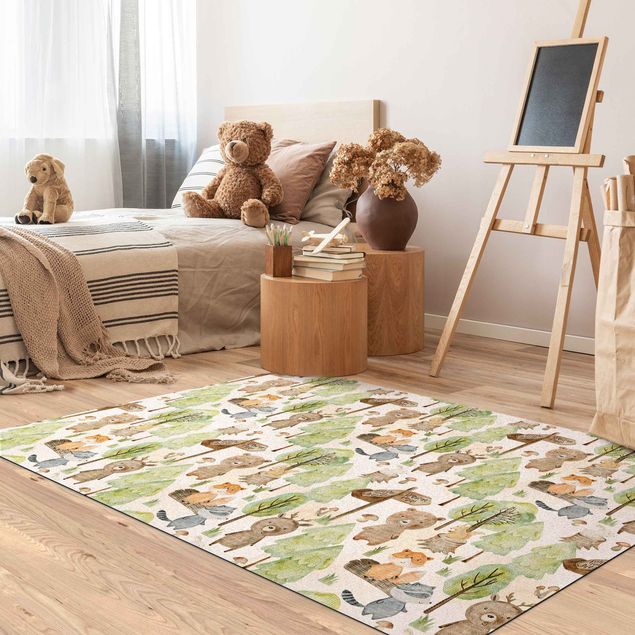 green rugs for living room Fox And Bear With Trees