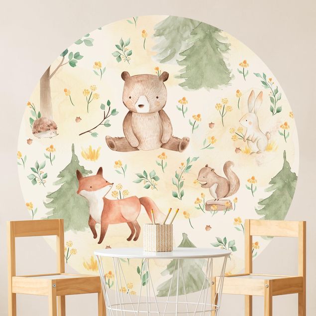 Wallpapers Fox and bear with flowers and trees