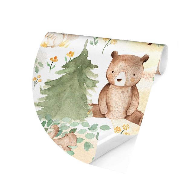 Self-adhesive round wallpaper kids - Fox And Hare With Trees