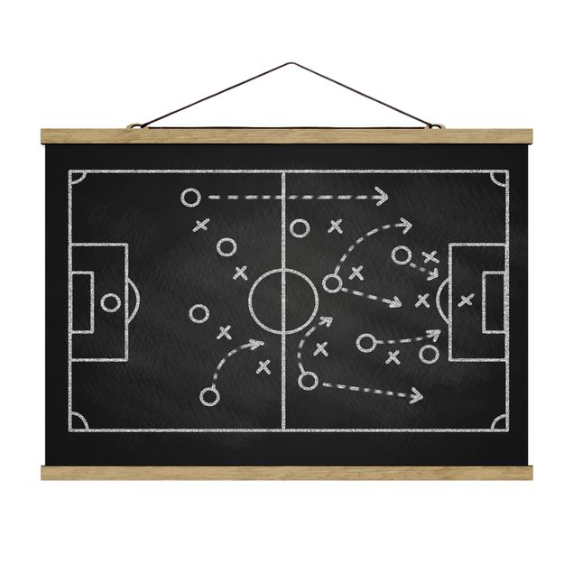 Fabric print with poster hangers - Football Strategy On Blackboard - Landscape format 3:2