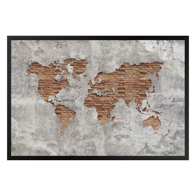 3d area rugs Shabby Concrete Brick World Map
