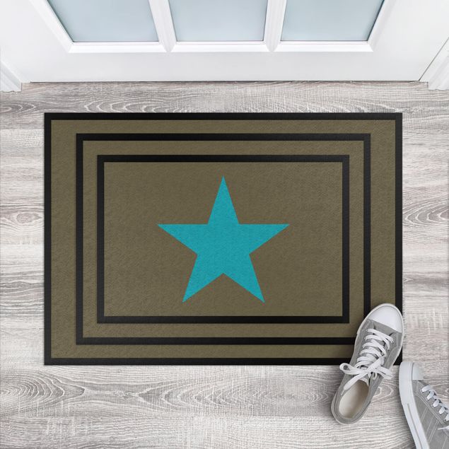 small floor mat Star In Brown Turqoise Blue