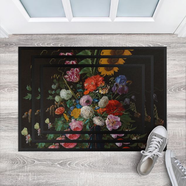 floral area rugs Jan Davidsz de Heem - Tulips, a Sunflower, an Iris and other Flowers in a Glass Vase on the Marble Base of a Column