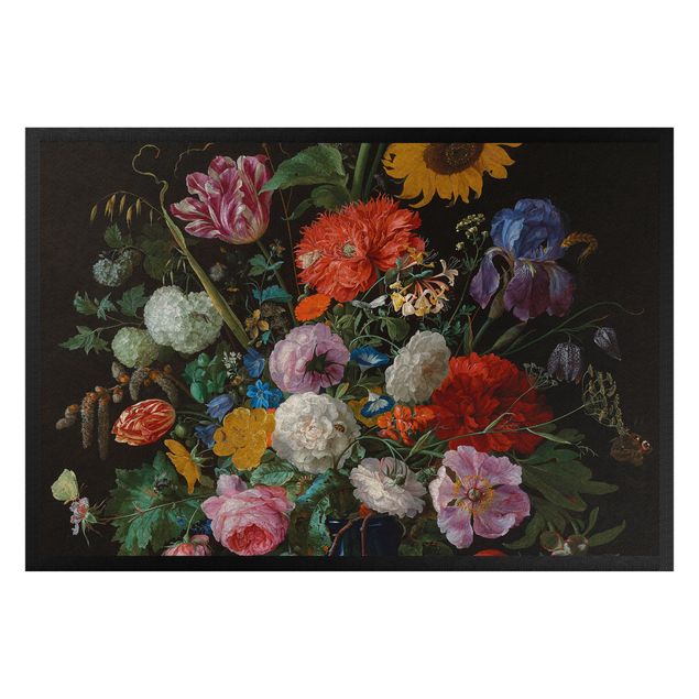 modern area rugs Jan Davidsz de Heem - Tulips, a Sunflower, an Iris and other Flowers in a Glass Vase on the Marble Base of a Column
