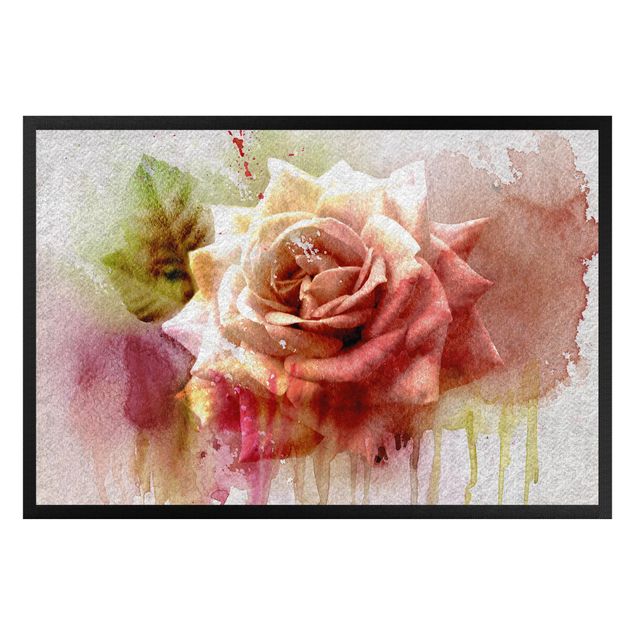 Modern rugs Watercolour Painting sketch with rose
